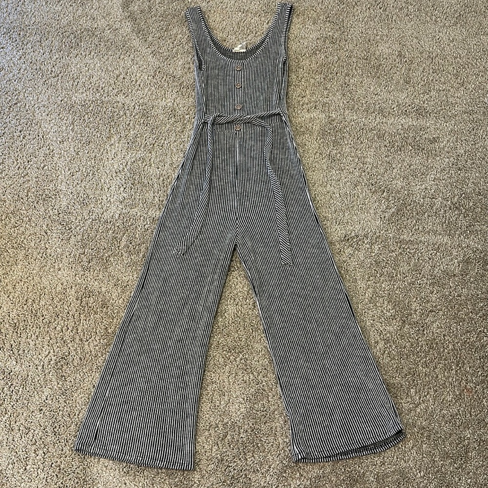 black and white soft striped jumpsuit